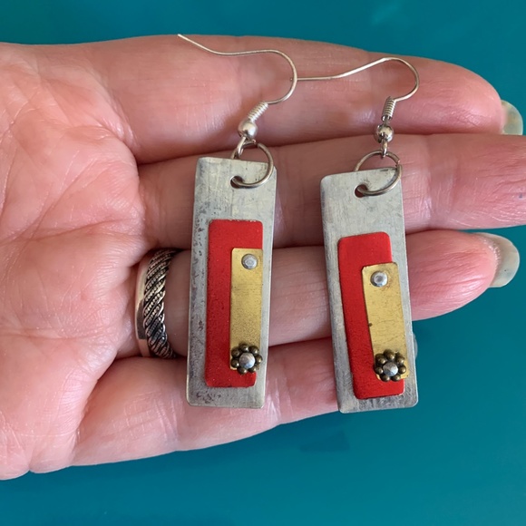 Funky Silver Tone Distressed Artesian Earrings - Steampunk Earrings - OOAK - Picture 3 of 6